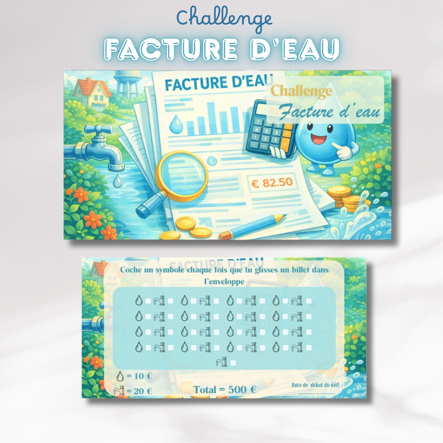 Challenge Facture d'eau - Tracker et page titre ou enveloppe a scratch