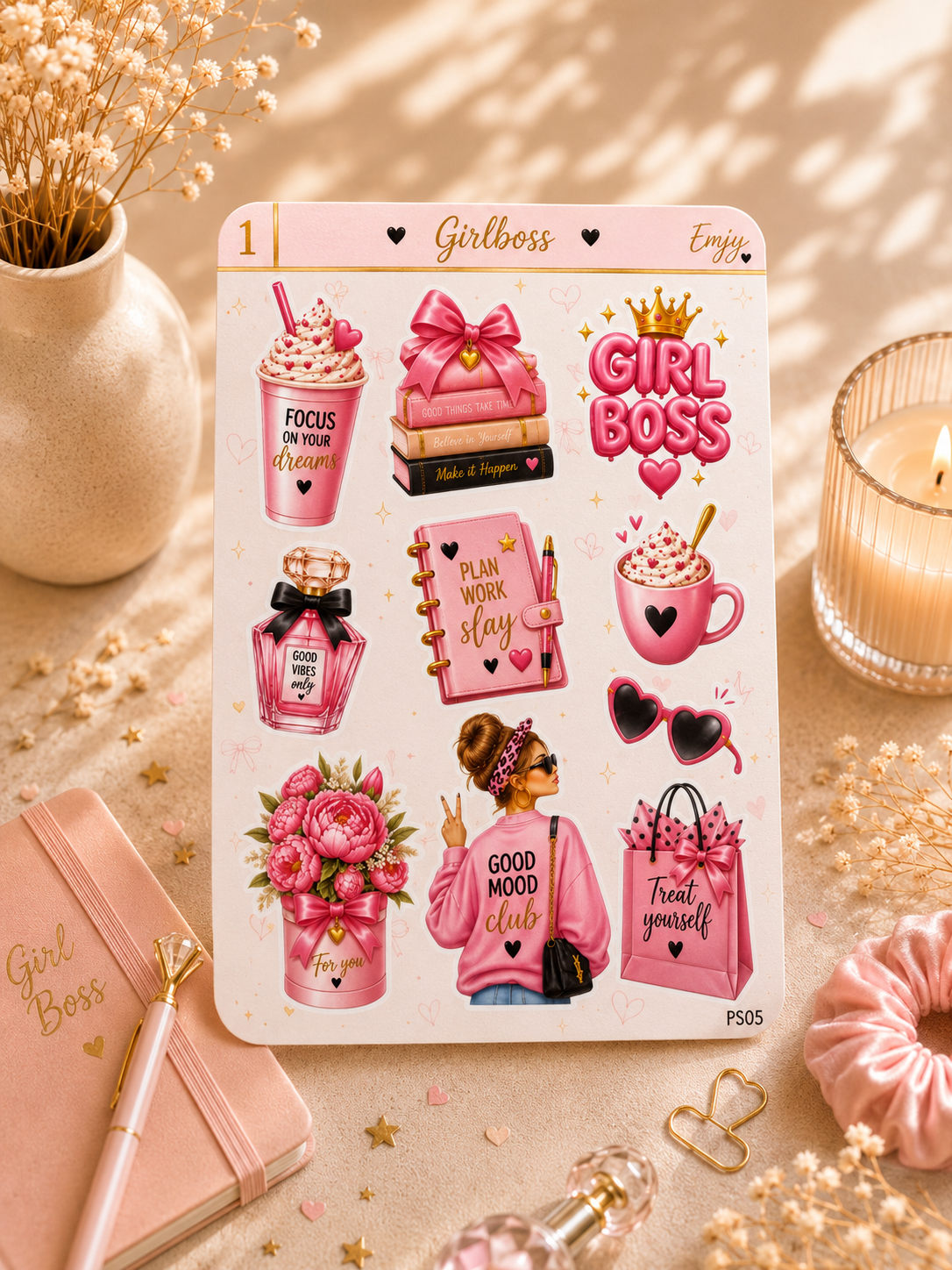 Planches de Stickers planner "Girlboss" - Vinyle motivation et organisation