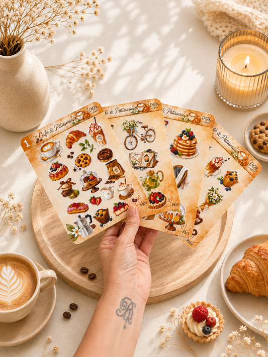 Planches de stickers "Café & Pâtisserie" – Vinyle pour planner et papeterie