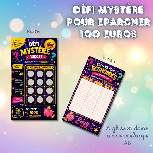 Défi Mystère budget à gratter pour épargner 100 euros - format A6 à glisser dans enveloppe