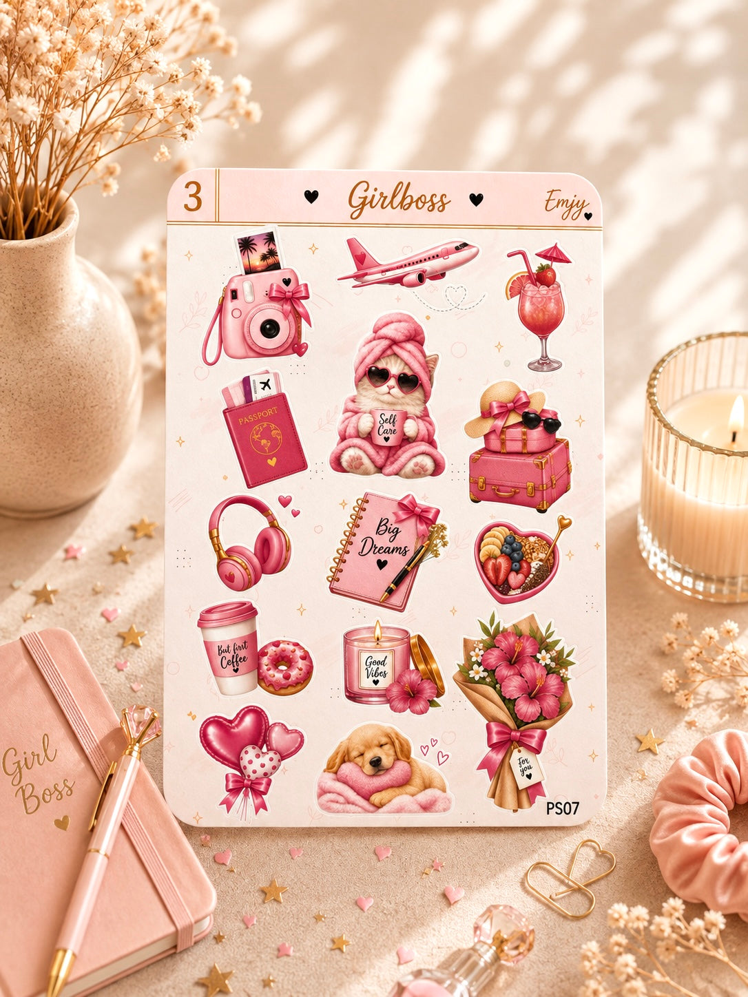 Planches de Stickers planner "Girlboss" - Vinyle motivation et organisation