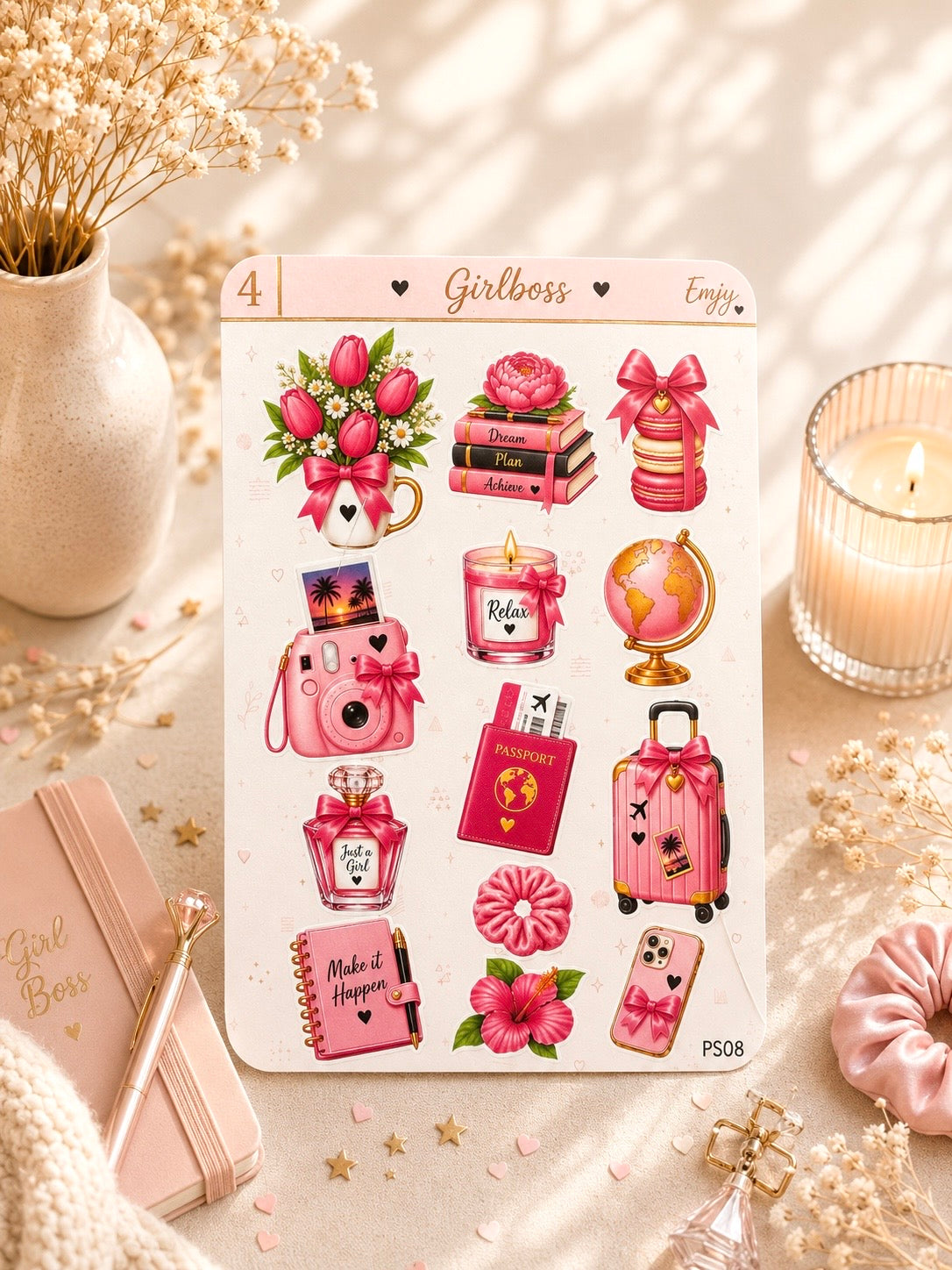 Planches de Stickers planner "Girlboss" - Vinyle motivation et organisation