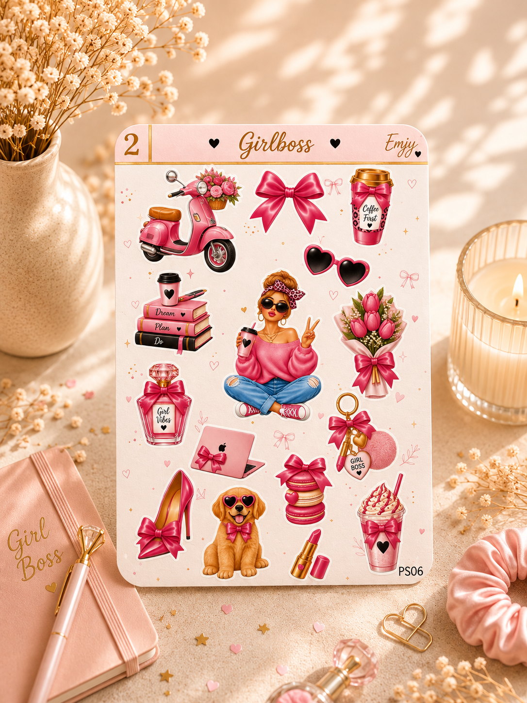 Planches de Stickers planner "Girlboss" - Vinyle motivation et organisation