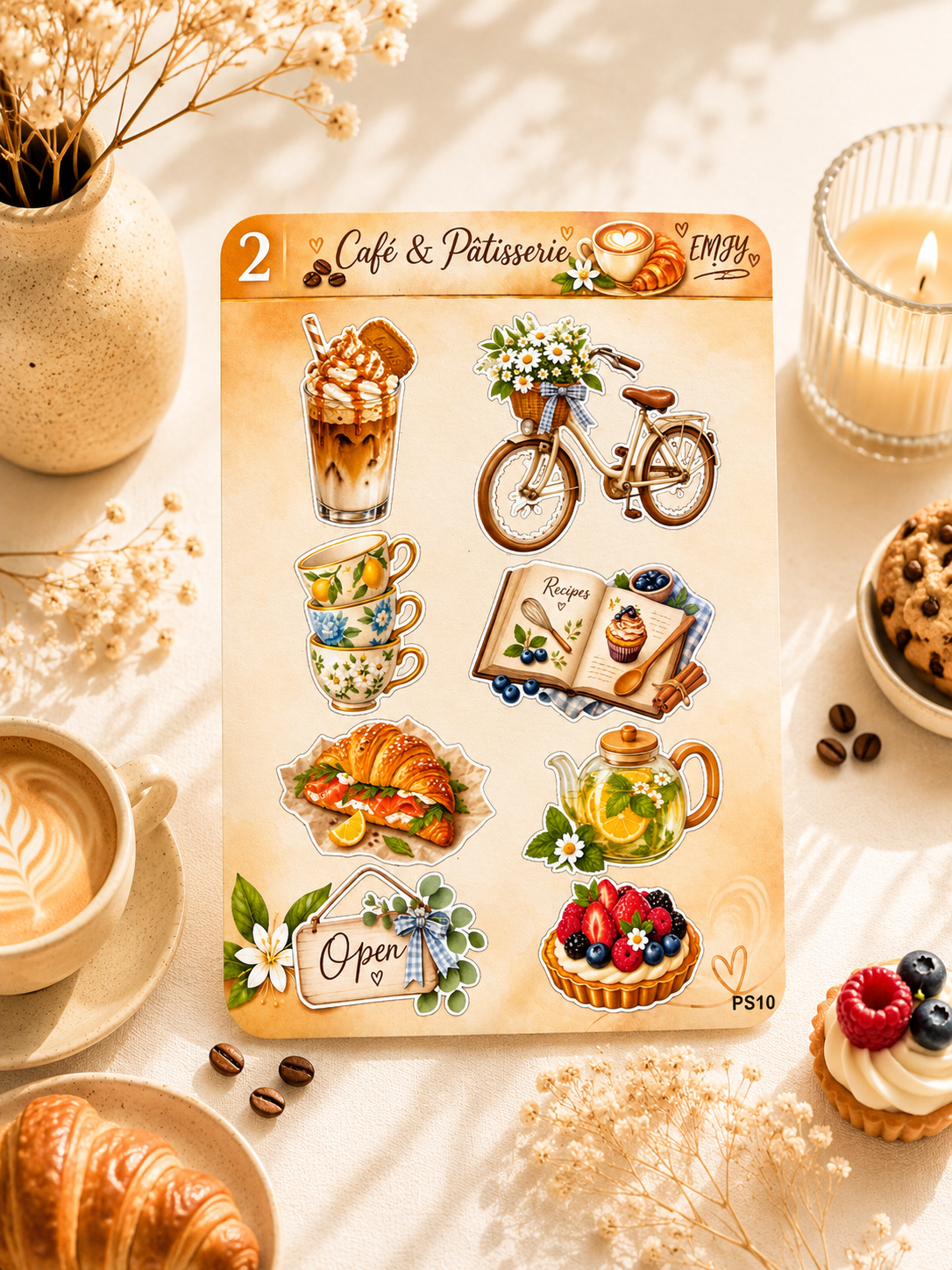 Planches de stickers "Café & Pâtisserie" – Vinyle pour planner et papeterie