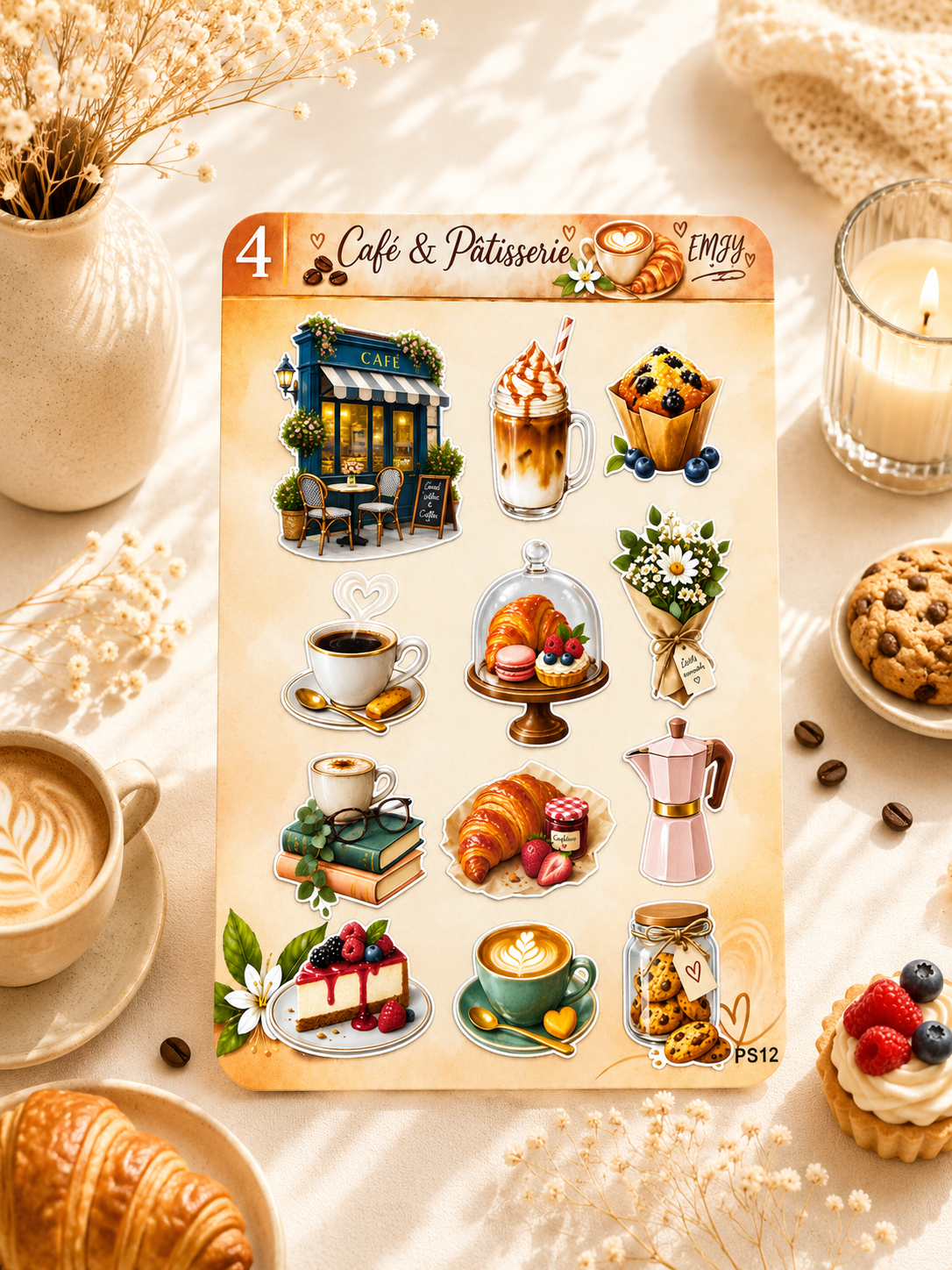 Planches de stickers "Café & Pâtisserie" – Vinyle pour planner et papeterie