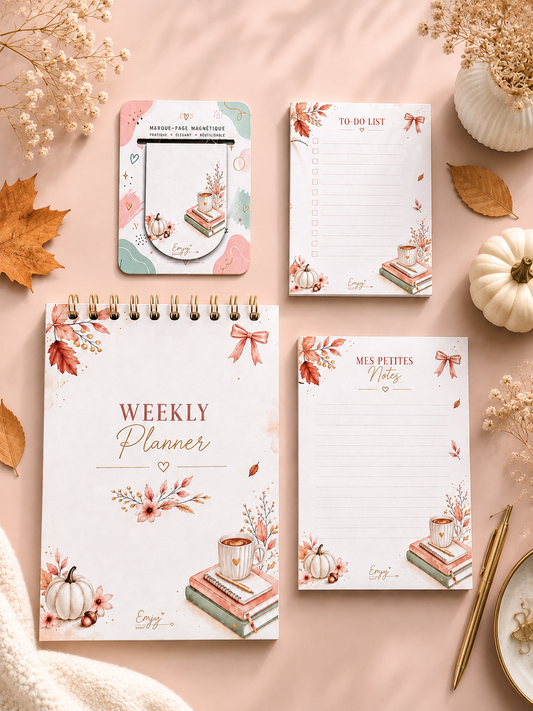 Papeterie Automne & Rentrée – To Do List, Bloc-notes, Weekly Planner & Marque-page magnétique