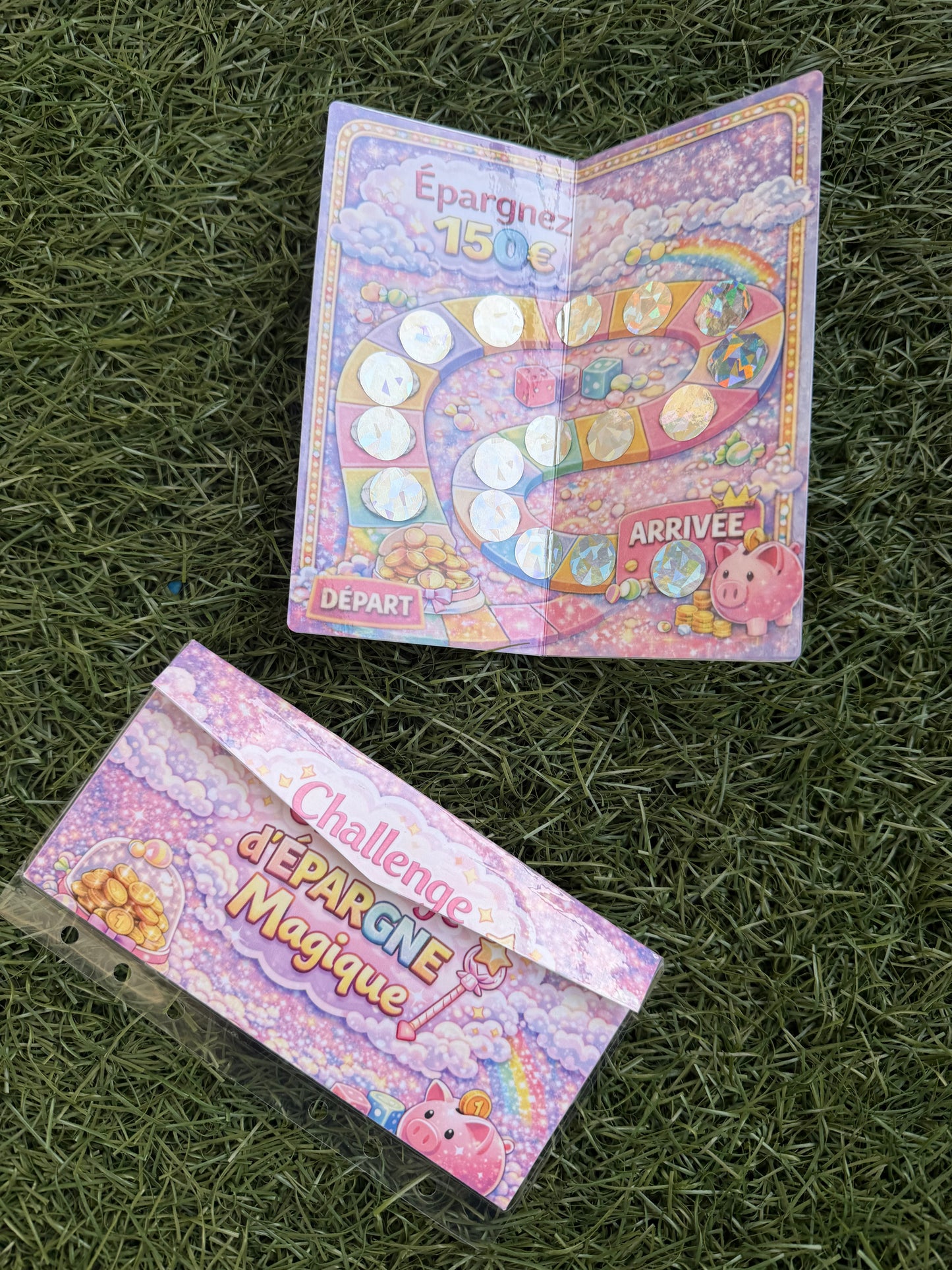 Le Challenge d'épargne magique - plateau de jeu avec pastilles a gratter pour économiser 150 euros