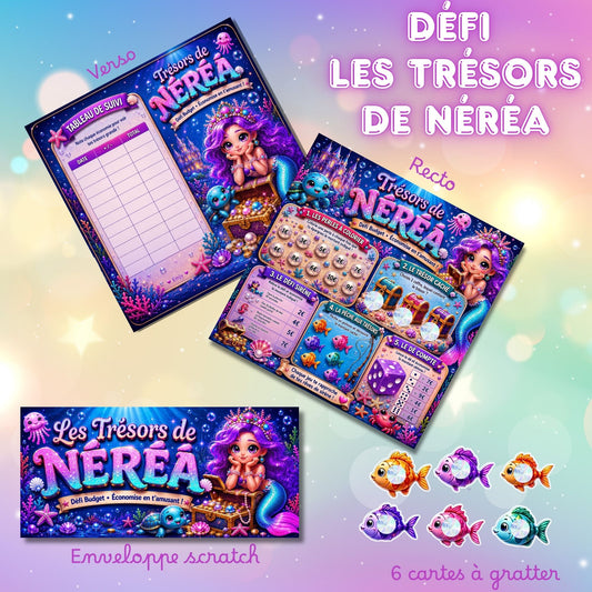 Les trésors de Néréa - plateau de jeu avec 6 cartes avec pastilles a gratter