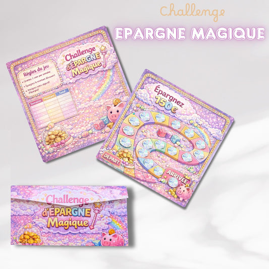 Le Challenge d'épargne magique - plateau de jeu avec pastilles a gratter pour économiser 150 euros