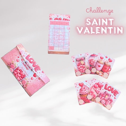 Lot challenge mystère Saint Valentin avec 6 cartes a gratter + enveloppe et tracker