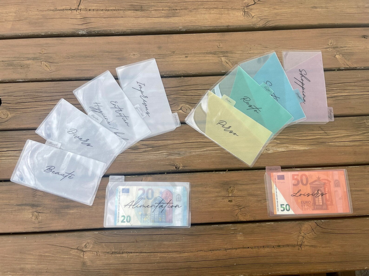 Enveloppes budget pour portefeuille tout en transparence à onglet personnalisées Plastifiées