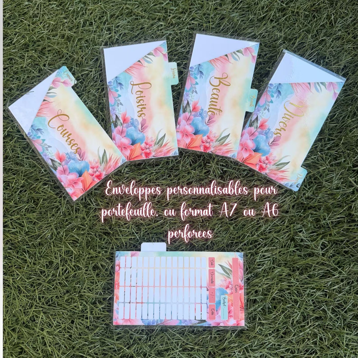 Enveloppes budget portefeuille à onglet personnalisées Plastifiées format portefeuille, A7 ou A6 perforées