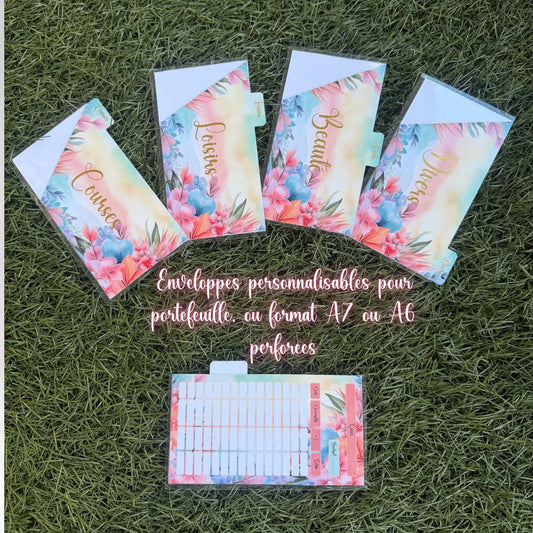 Enveloppes budget portefeuille à onglet personnalisées Plastifiées format portefeuille, A7 ou A6 perforées
