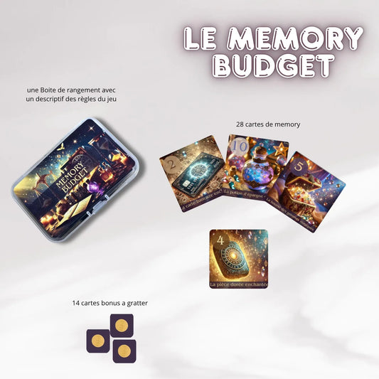 Le memory budget, boite de rangement + 28 cartes de memory et 14 cartes bonus à gratter